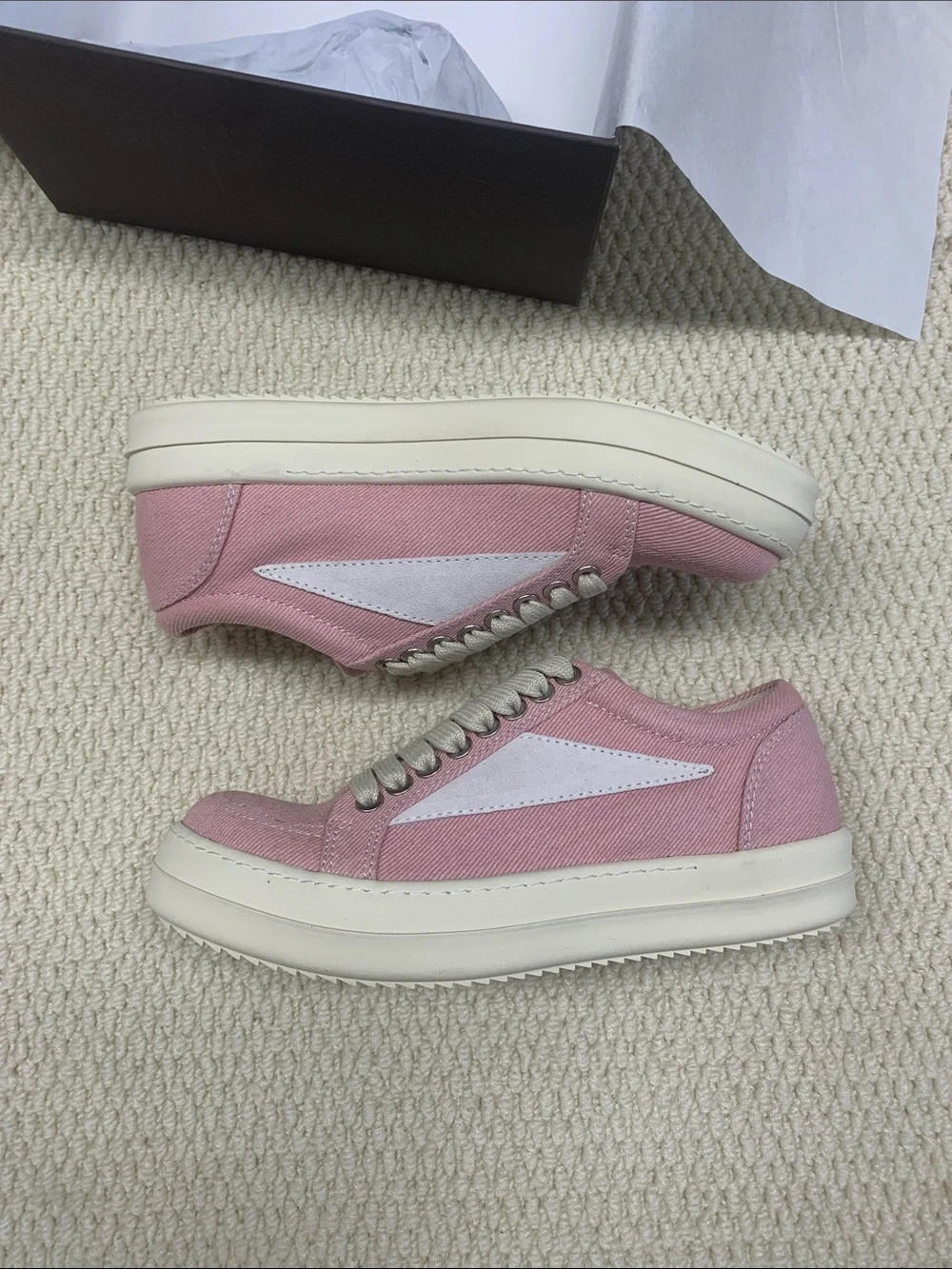 Women’s Pink Canvas Low-Top Platform Sneakers with Cream Sole